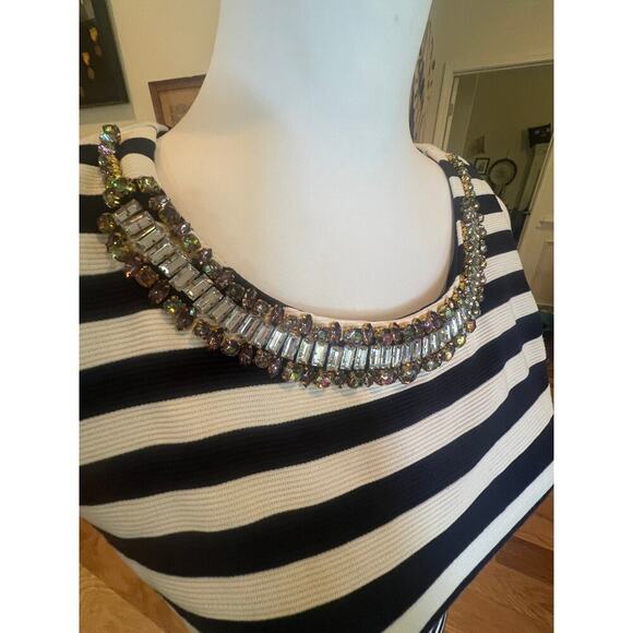 THE CLOTHING COMPANY SLEEVELESS NAVY  WHITE STRIPED BODYCON  DRESS WOMENS LARGE - Picture 5 of 8